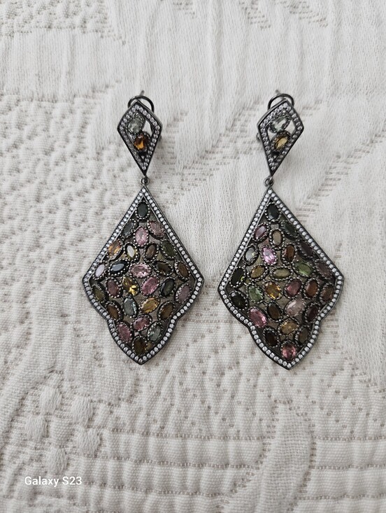 Jewelry - Sterling Silver Multicolor Tourmaline Dangle Earrings